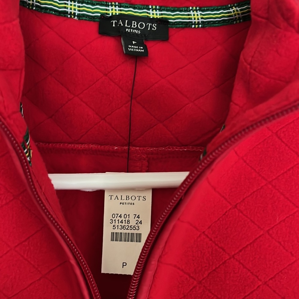 Talbots Women Petite Red Long Sleeve Full Zip Fleece Jacket